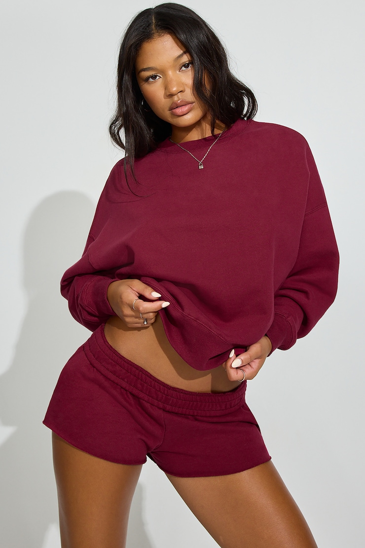 Sweatshirt volumineux à col rond en SoftTerry, Bourgogne cerise sure, large