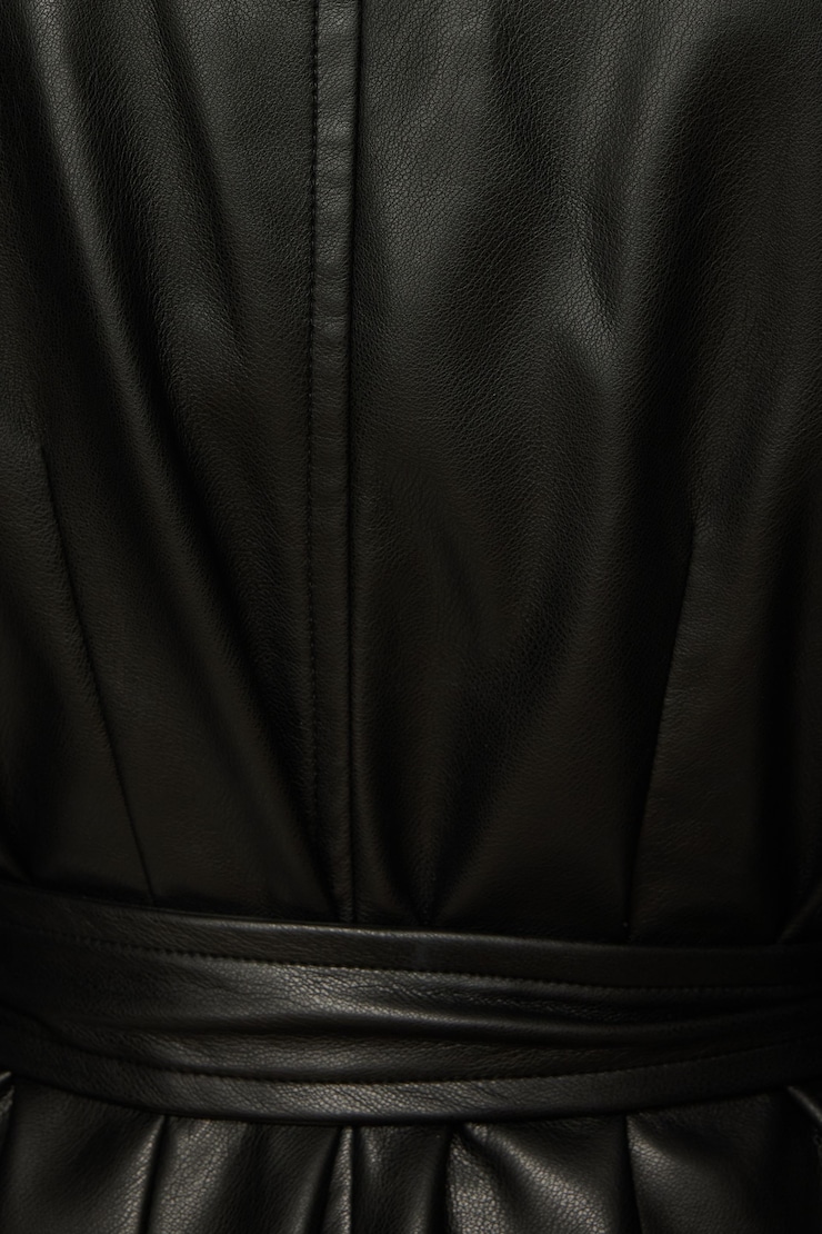 Military Faux Leather Trench Coat Jet Black large