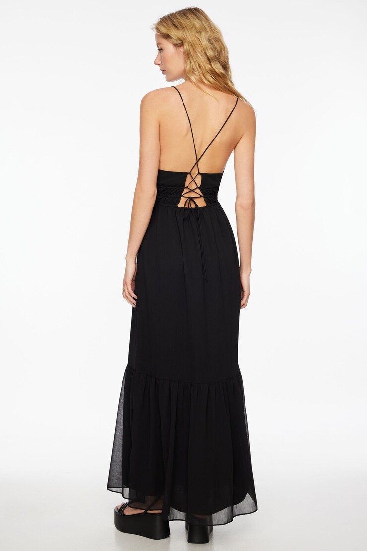 Deep V-Neck Tiered Maxi Dress Jet Black  large