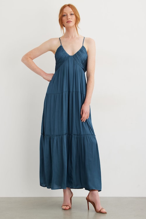 dynamite blue satin dress Nora Satin Maxi Slip Dress Navy