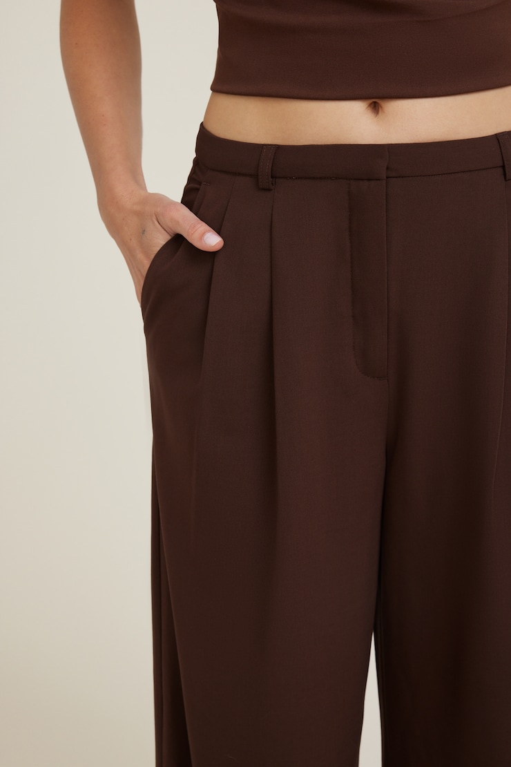 Pleated Wide Leg Pants Bitter Chocolate Burgundy large