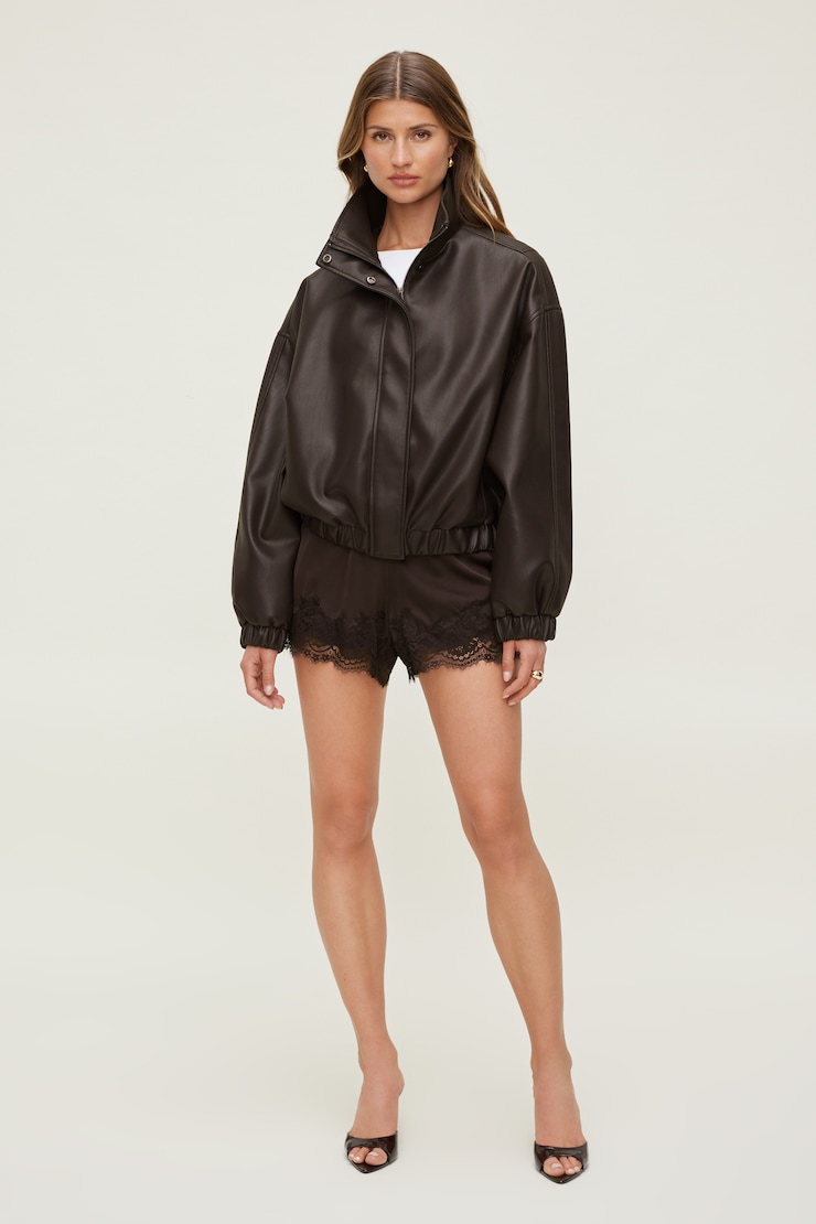 Lace Satin Shorts Brown | Dynamite