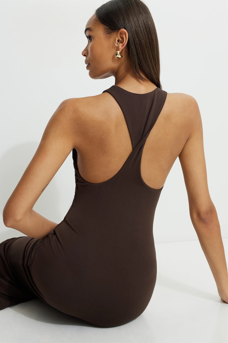 Twisted Racerback Jersey Maxi Dress Java Brown large