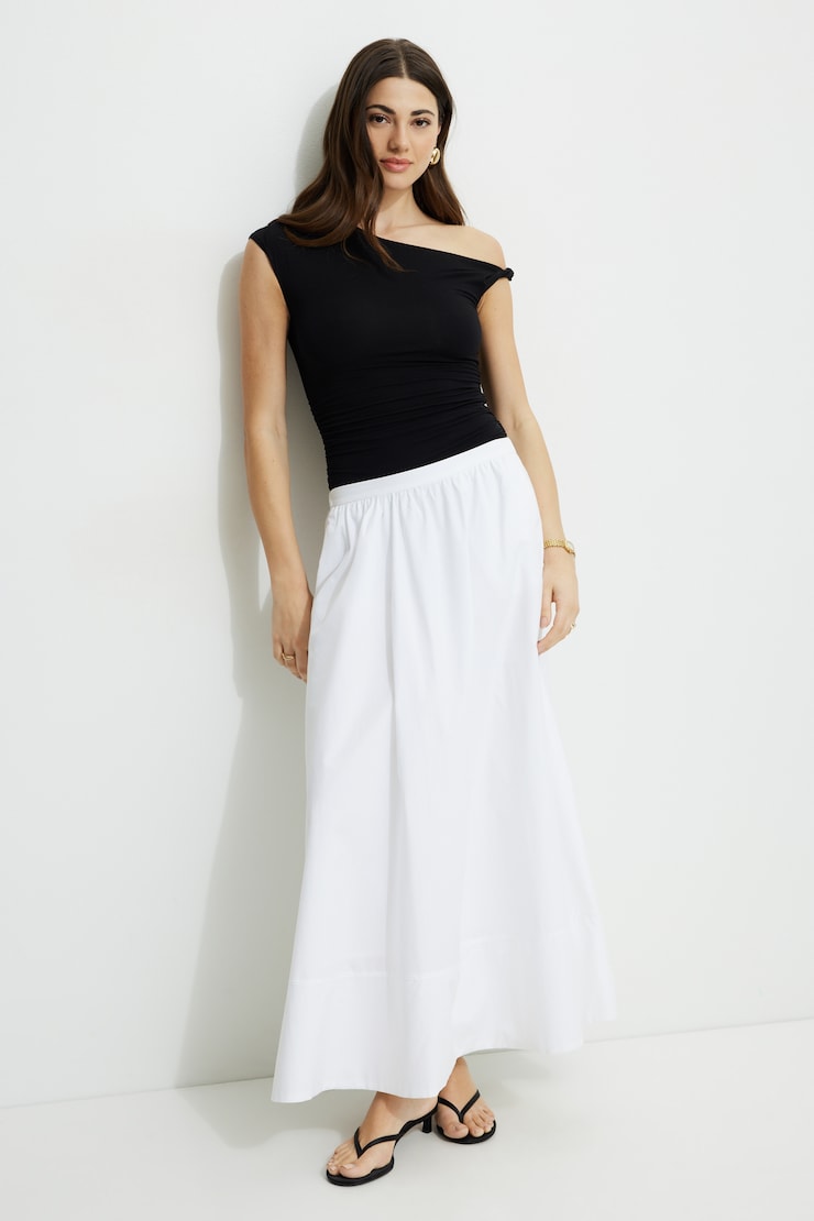 Lily Voluminous Poplin Maxi Skirt Bright White large
