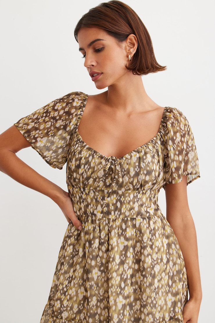 Eliza Smocked Mini Flare Dress Green Floral large