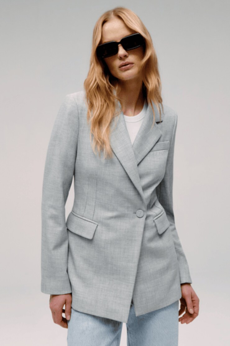 One Button Cinched Blazer Light Gray large
