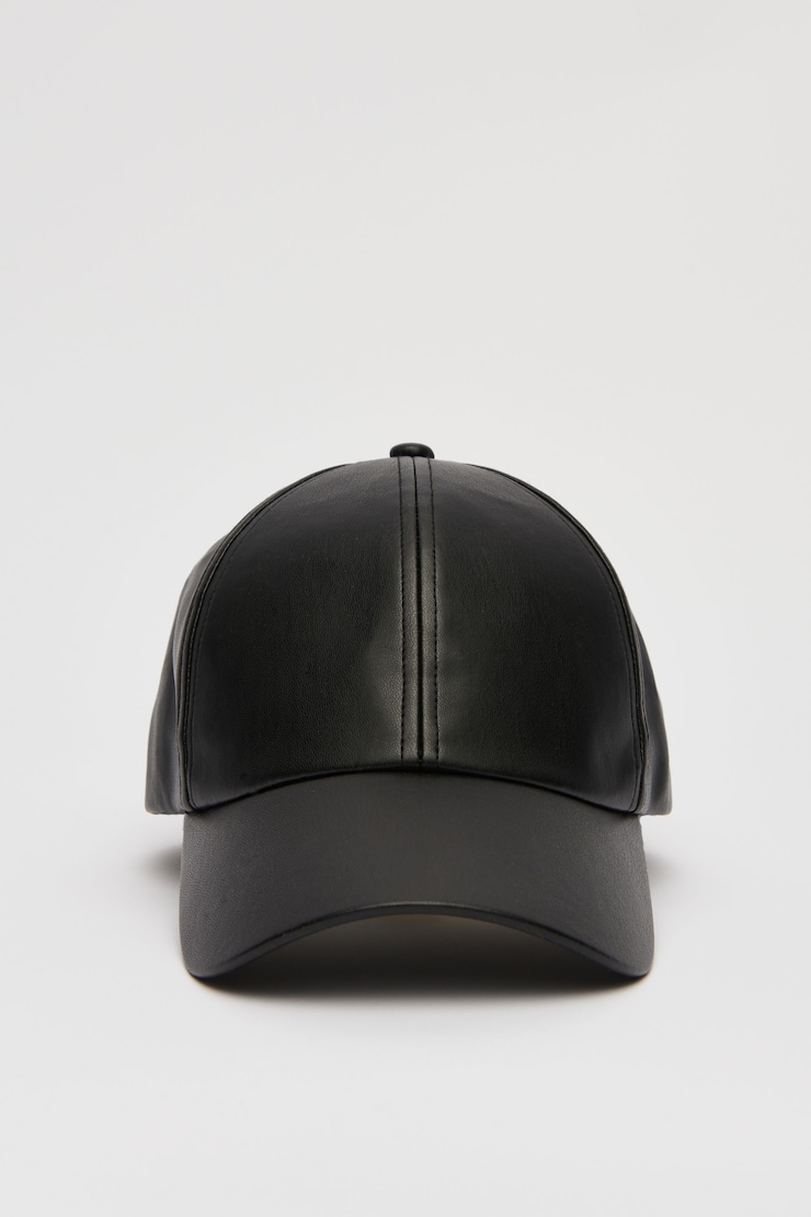 6 Panel Faux Leather Baseball Cap Jet Black large