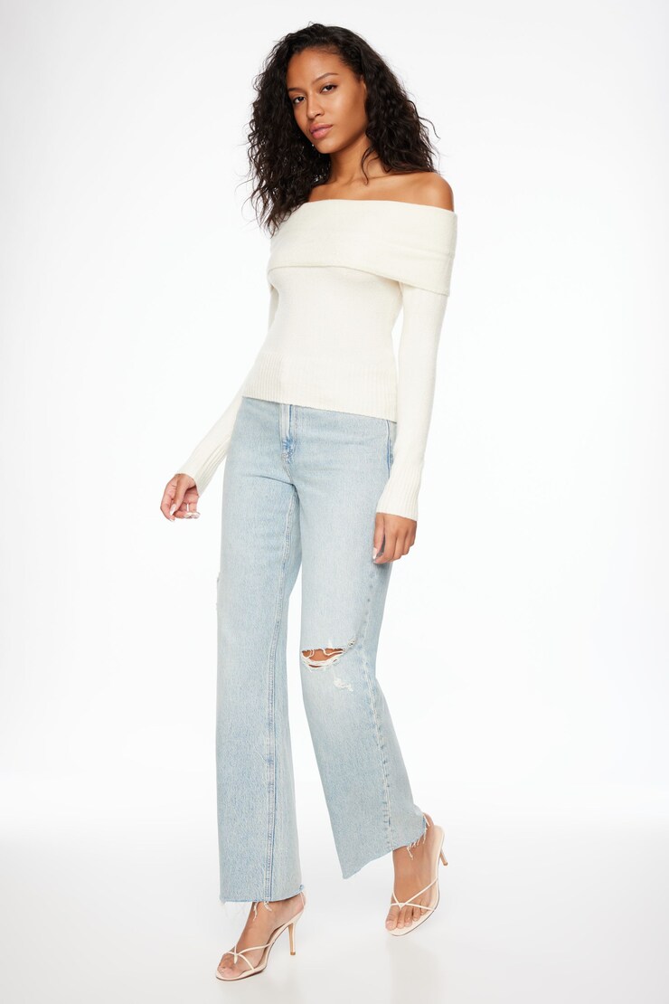 Heavenlyarn™ Off Shoulder Yarn Sweater Sea Salt Beige large
