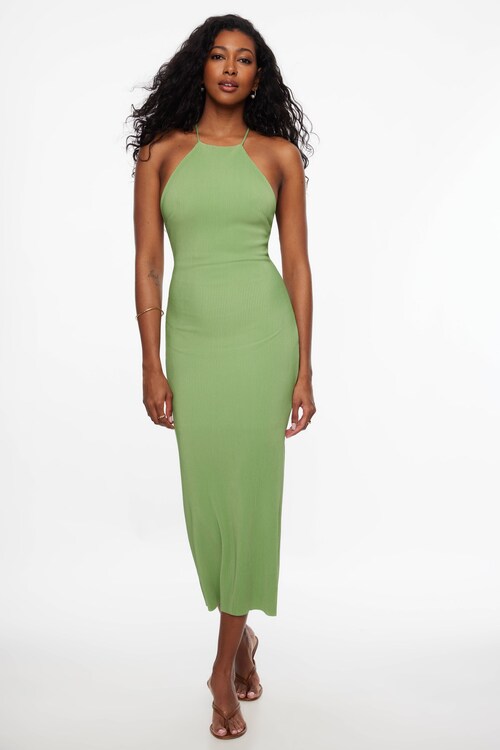 Halter Pleated Maxi Dress Green | Dynamite