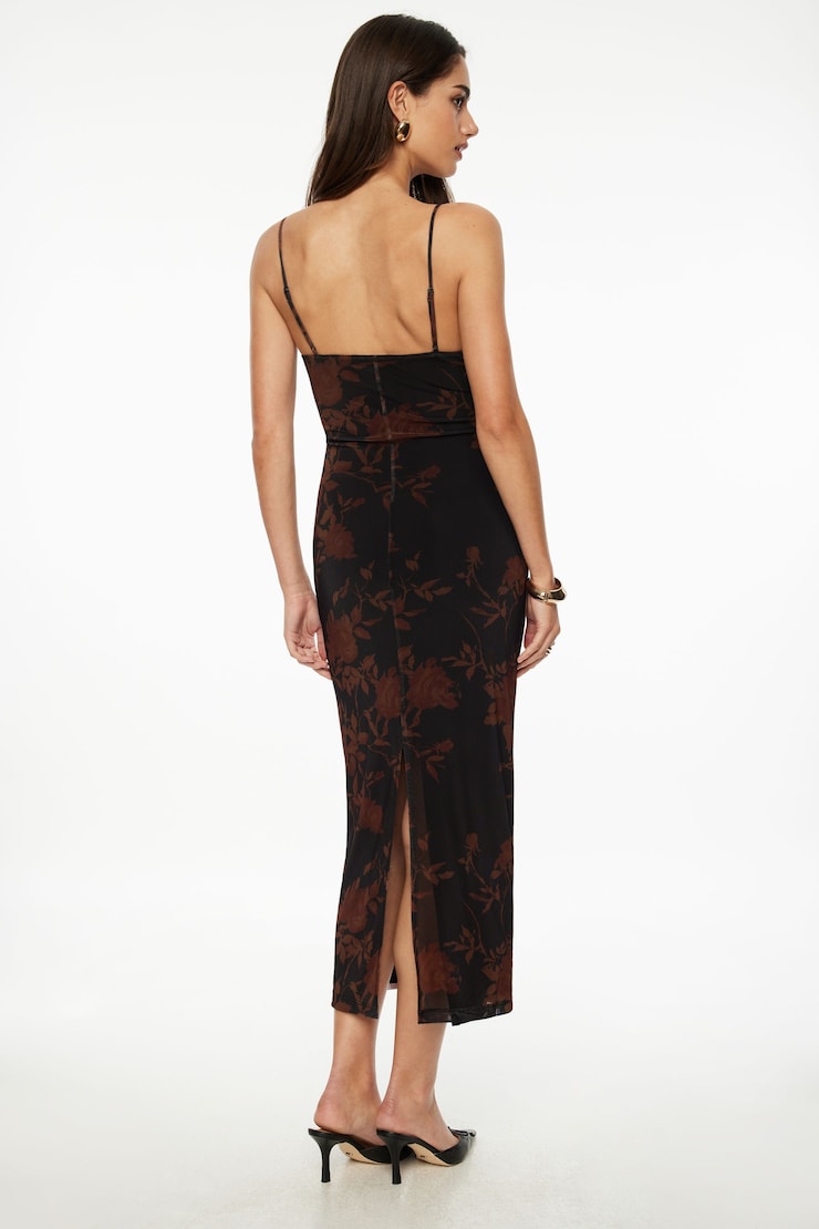 Amira Mesh Maxi Dress Dark Orange Floral large