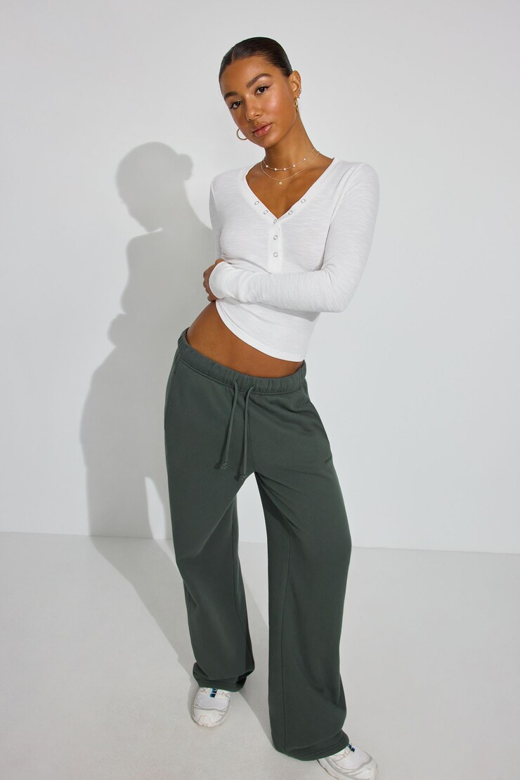 Henley Long Sleeve T Shirt, Bright White, large
