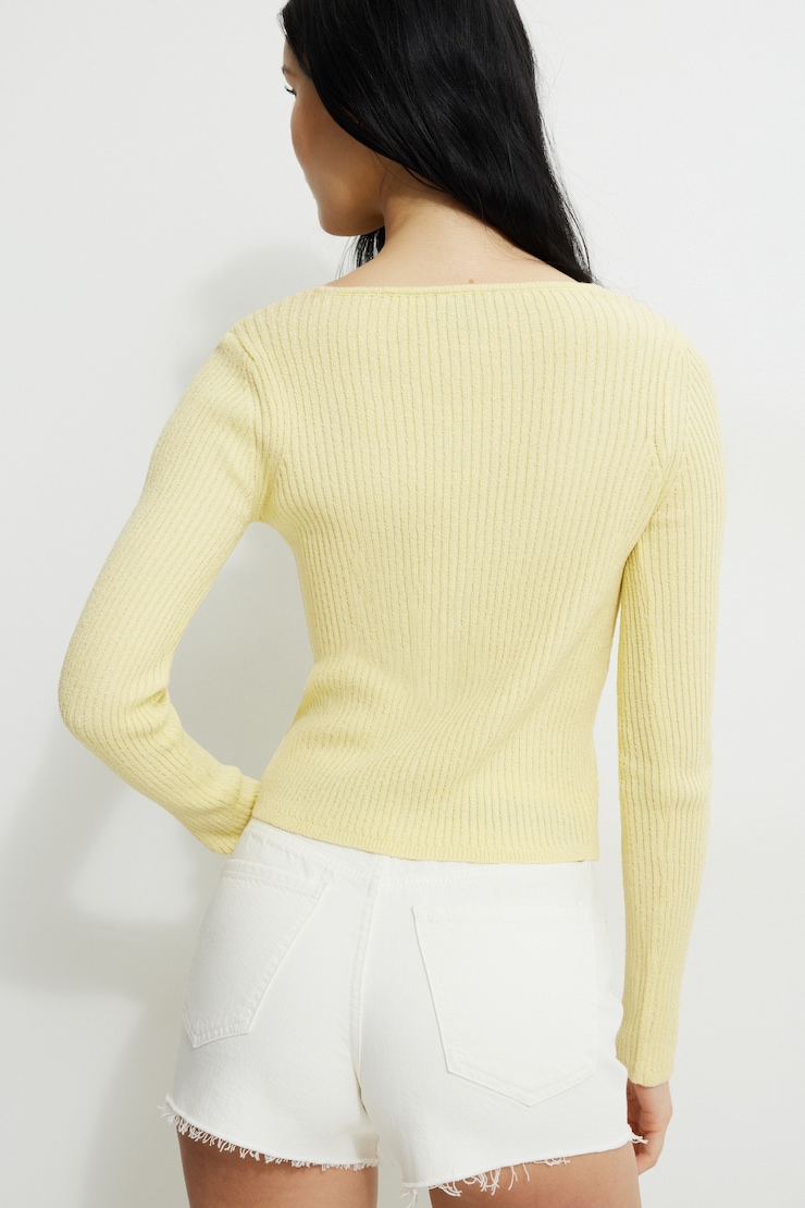 Mila Ribbed V Neck Cardigan Double Cream Yellow large