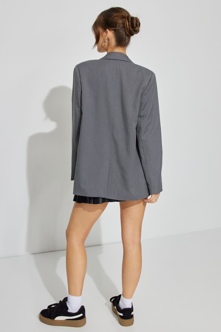 Pinstripe Blazer, Grey Melange Pinstripe, large
