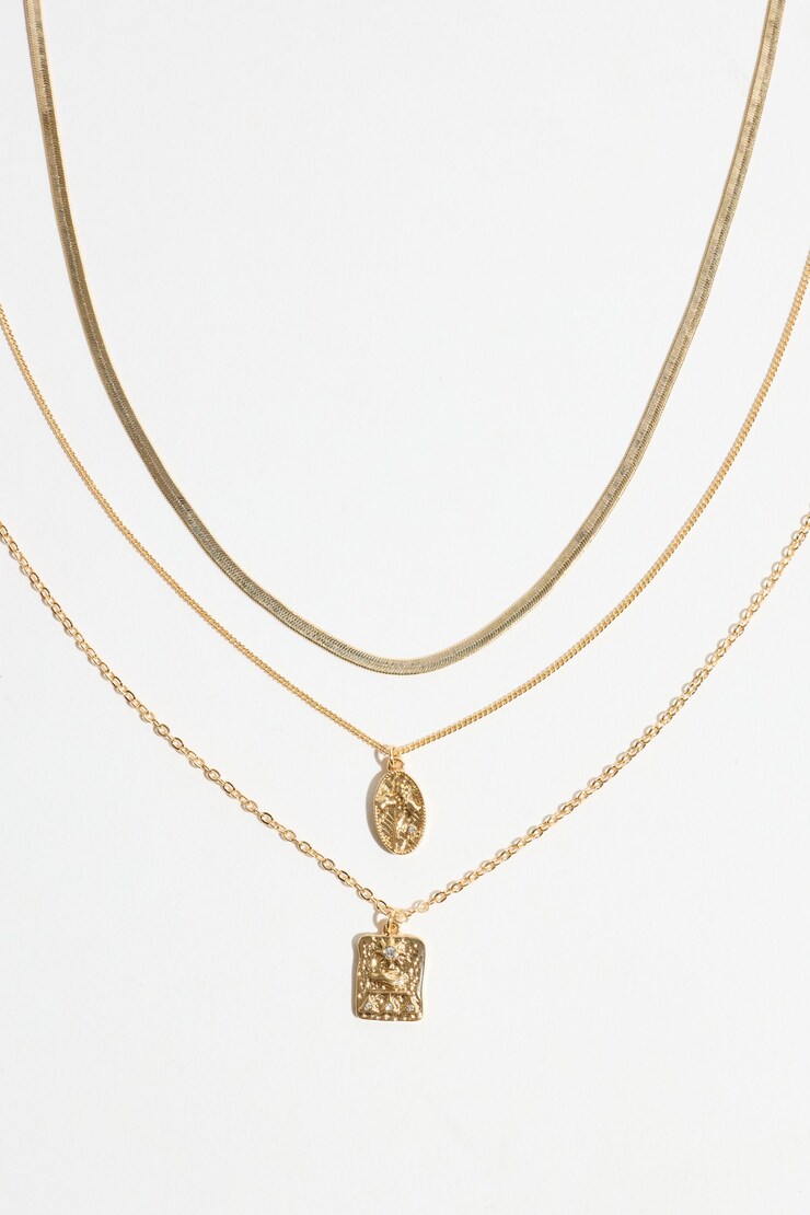Layered Flower & Sunrise Medallion Necklace Clear & Gold large