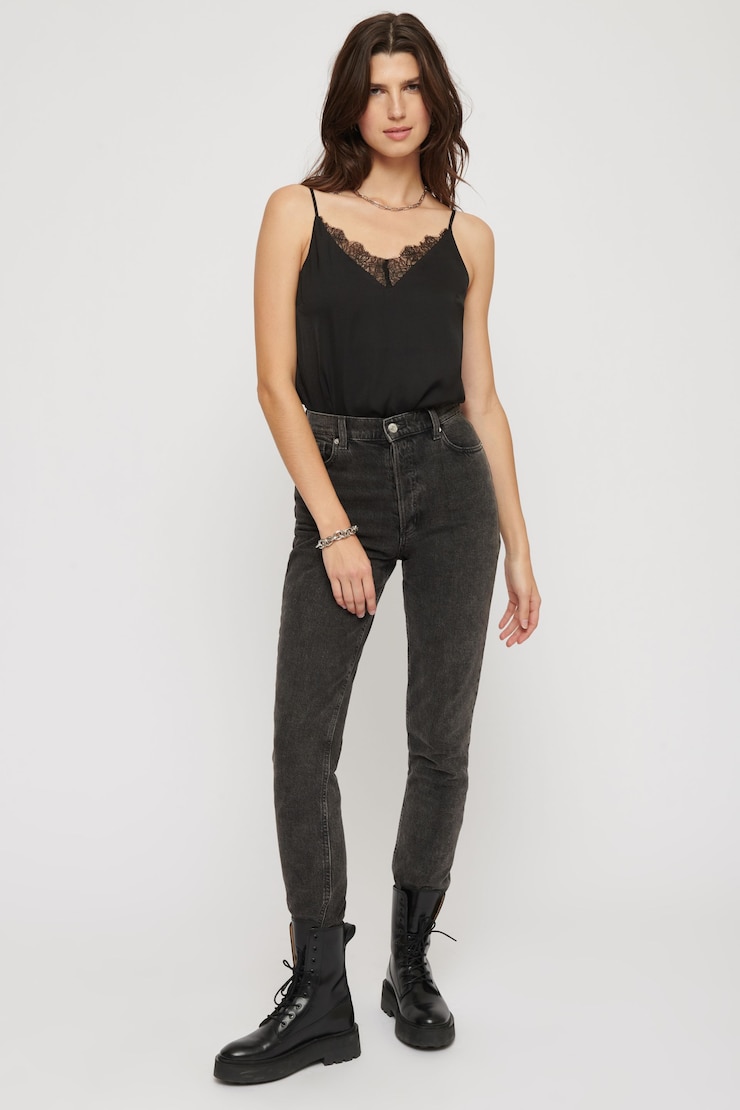 V-Neck Cami with Lace Trim Jet Black large