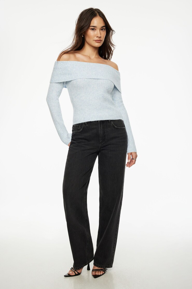 Heavenlyarn™ Laura Off Shoulder Sweater Blue Monday Mix large