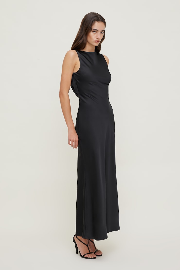 Nora Satin Maxi Slip Dress Jet Black large