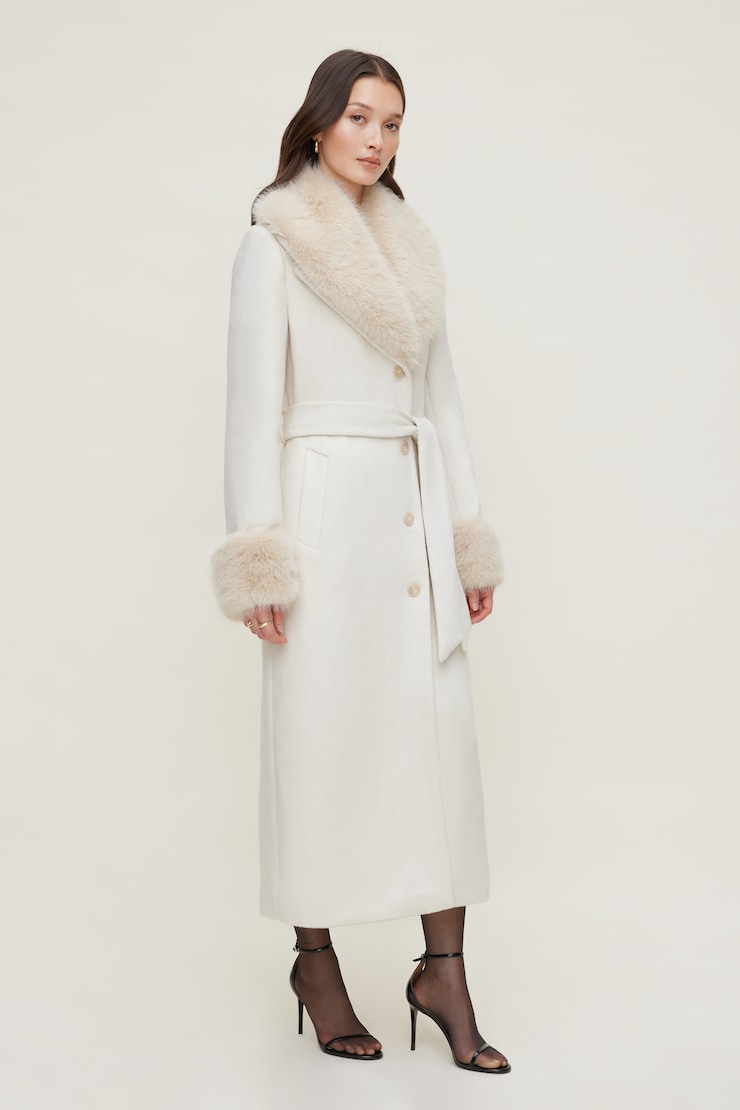 Faux Fur Trim Wool Coat Sea Salt Off White large