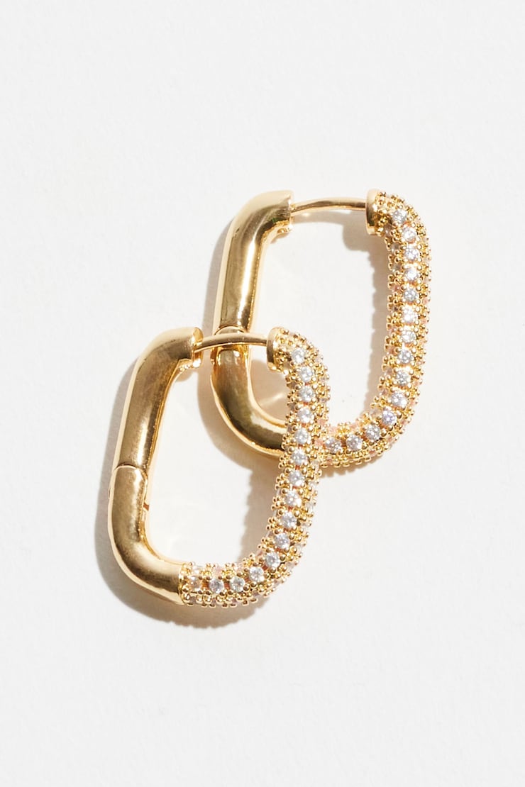 Oblong Hinge Hoop Earrings Clear/Gold large