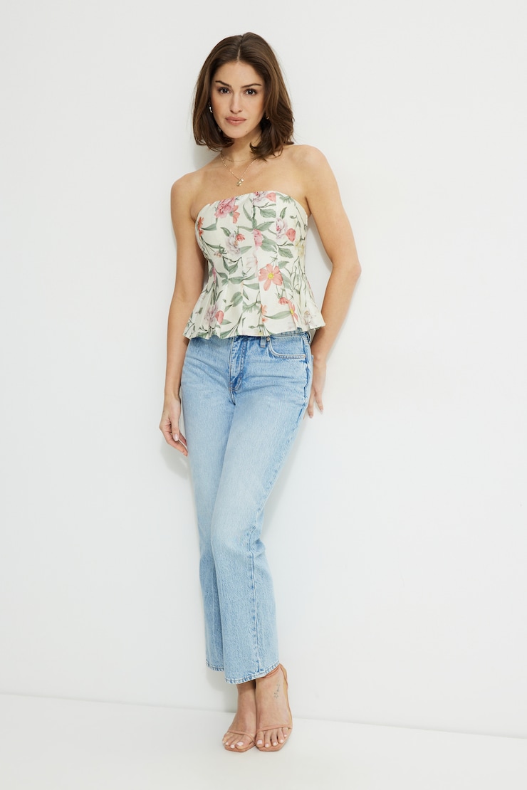 Floral Peplum Tube Top Beige Floral large