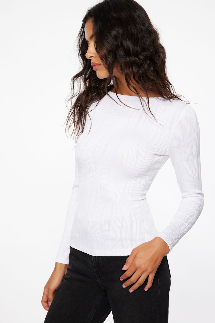 Skye Long Sleeve Open Back Textured Top  Bright White large
