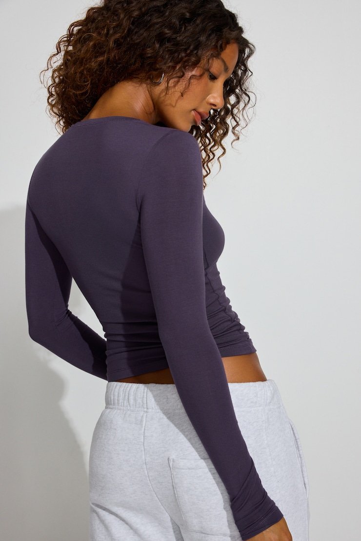 Smooth Long Sleeve Crewneck Top, Perky Plum, large