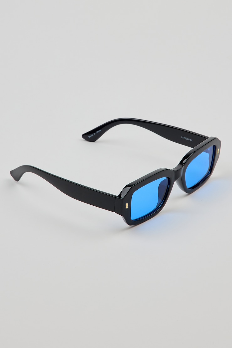 Square Thick Frame Sunnies, Black/Blue, large
