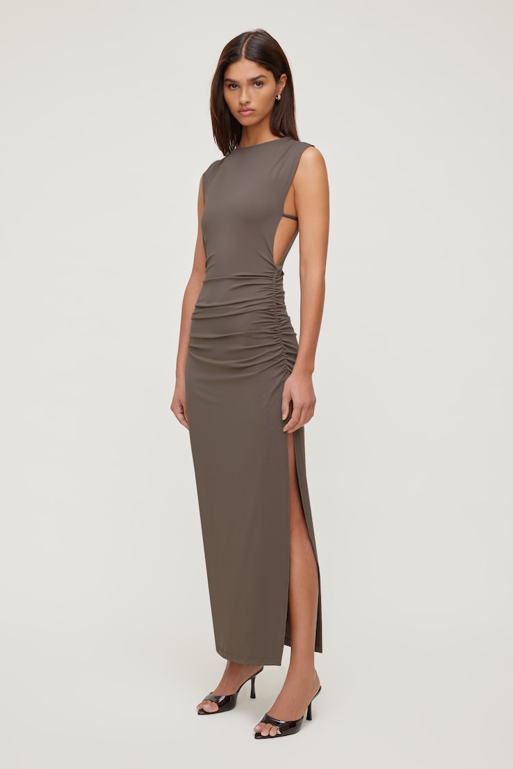 Sculpt Open Side Maxi Dress Iron Taupe large