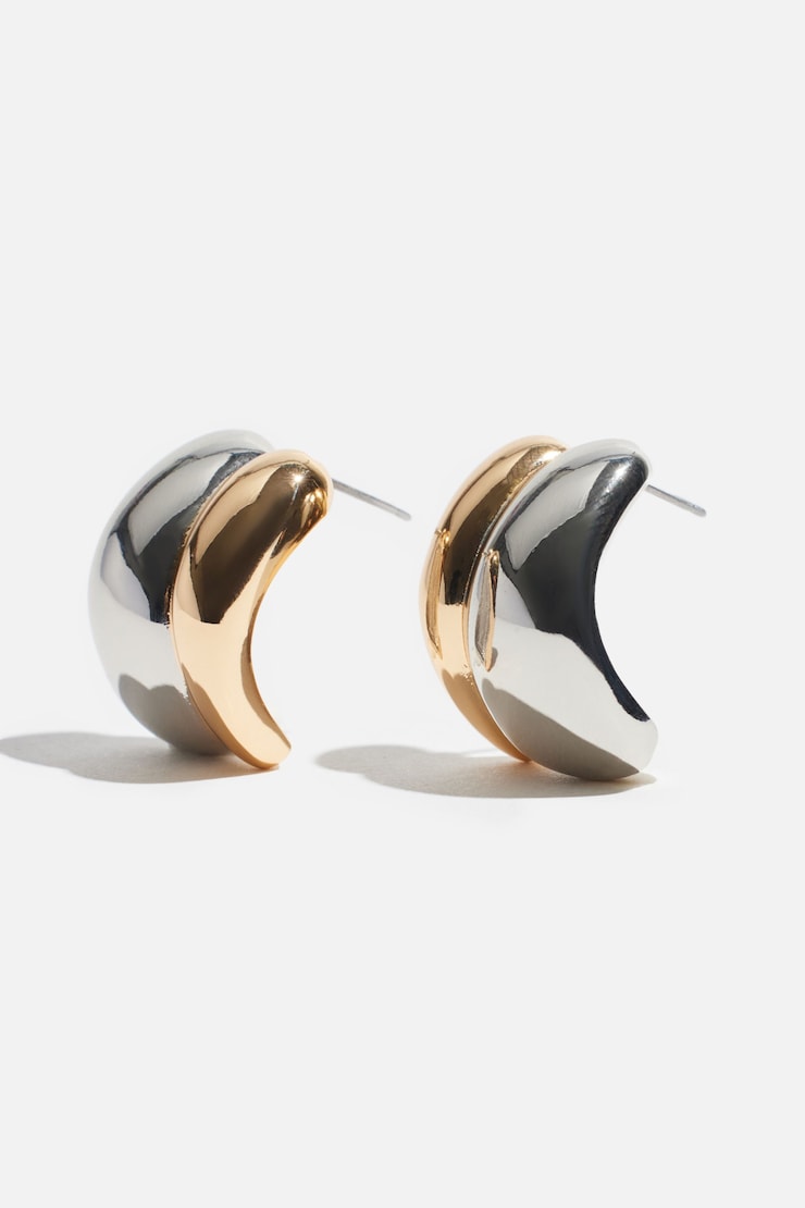 Oversized Double Curved Earrings Gold/Silver large