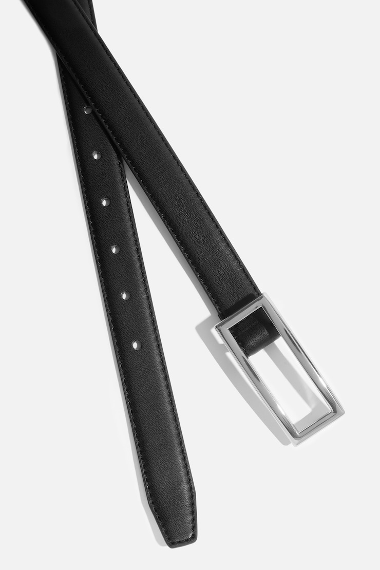 Square Slim Faux Leather Belt Black / Silver large