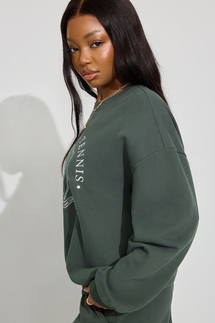 UltraFleece Crewneck Sweatshirt, Urban Chic Green with "Racquet & Tennis" Art, large