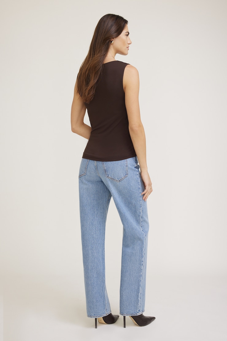 Draped Cowl Neck Jersey Tank Top Brown | Dynamite