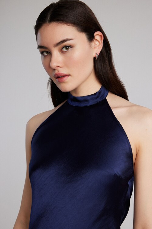 Halter Neckline Maxi Dress Blue | Dynamite