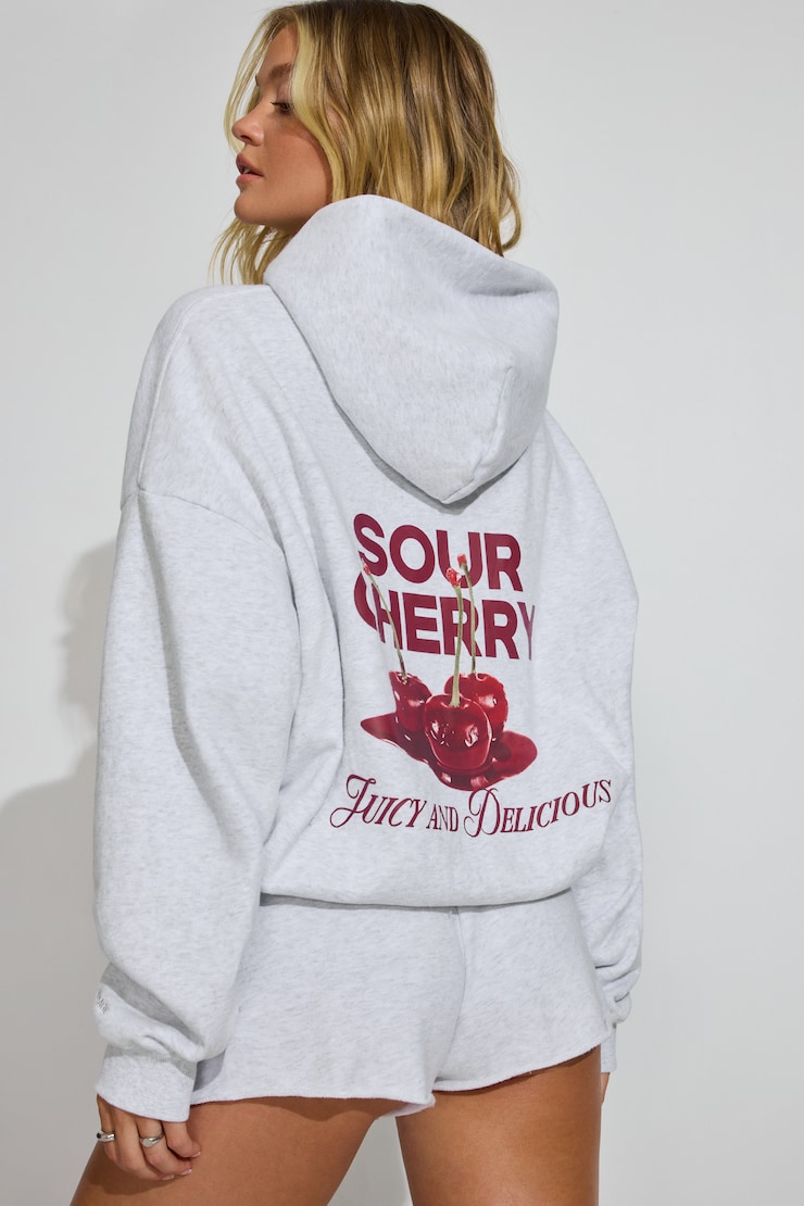 UltraFleece Hoodie, Spring Grey Mix with "Sour Cherry" Art, large