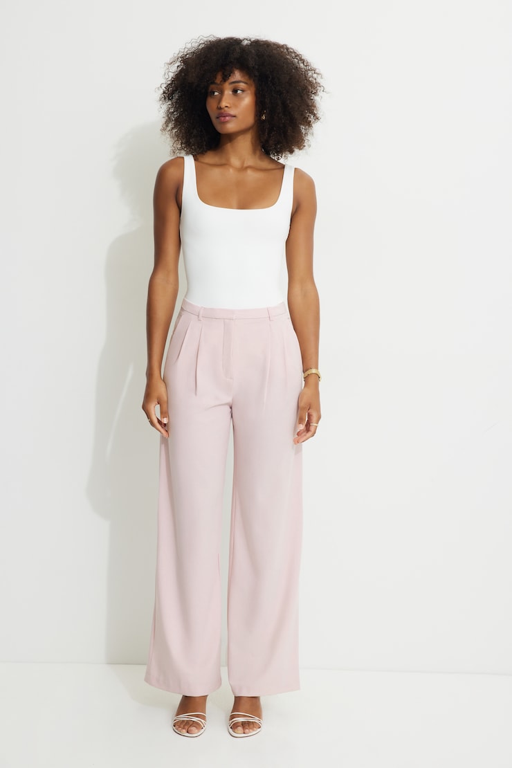 Pleated Wide Leg Pants Pale Lilac Pink large