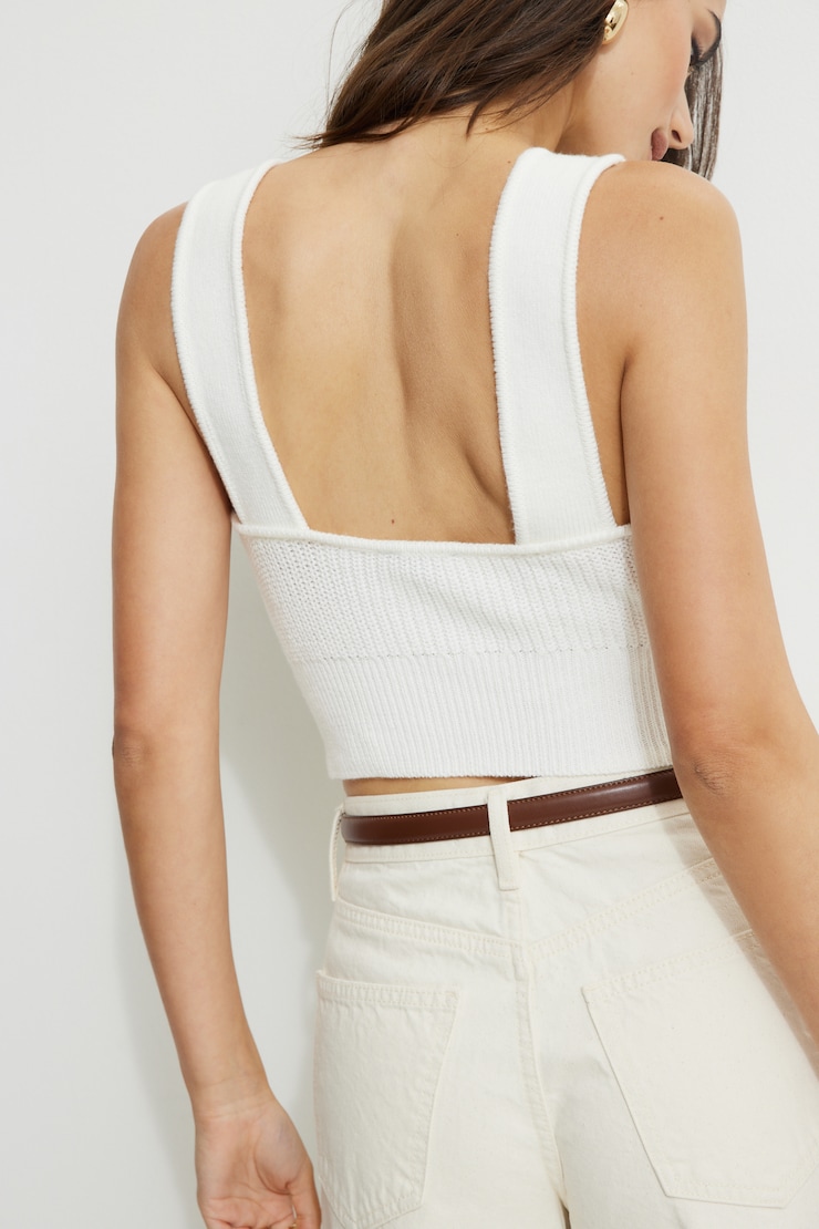 Low Back Rib Knit Tank Top White | Dynamite