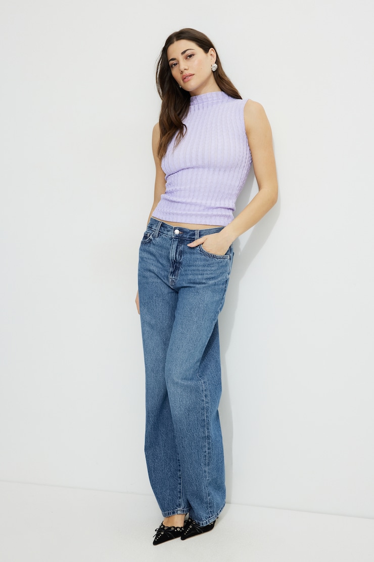 Camisole texturée à col montant Mauve chiné large