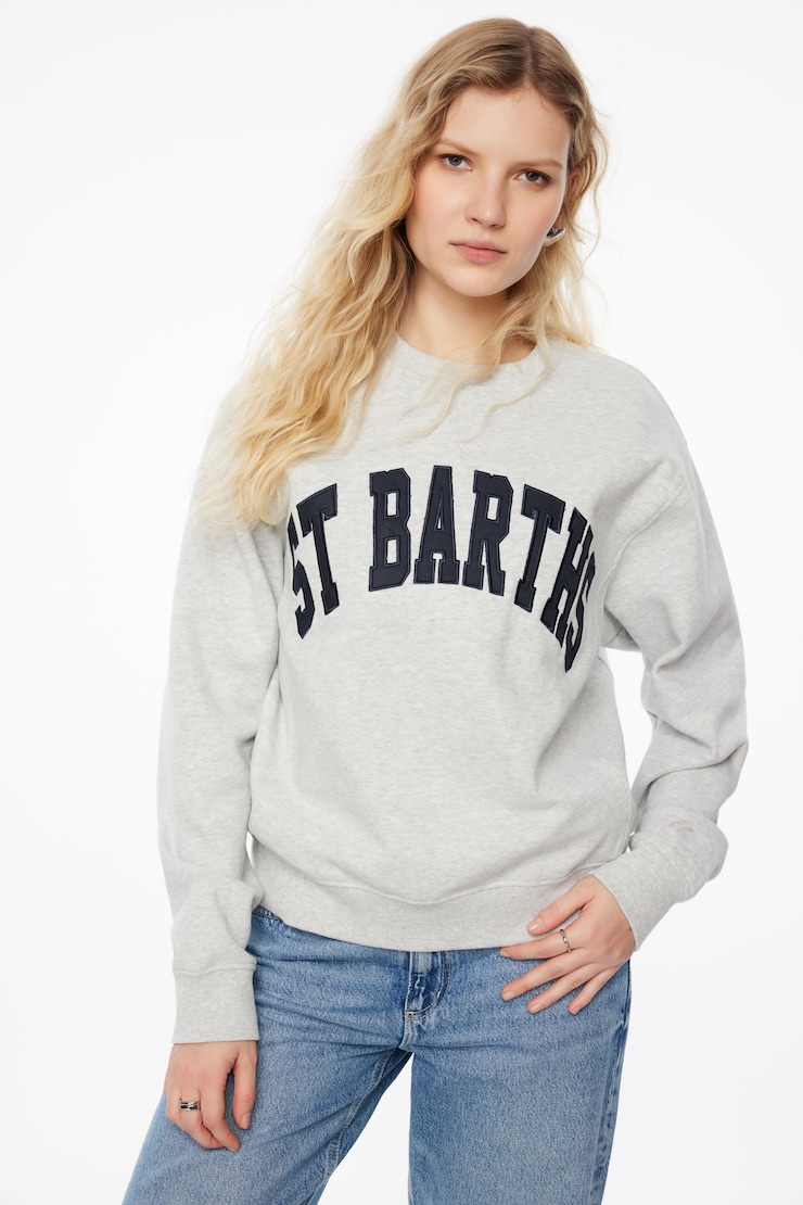 Classic Appliqué Crew Neck Sweatshirt Fall Grey Mix & St Barths Art large