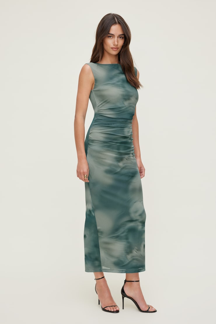 Brie Mesh Midi Dress Green Clouds large