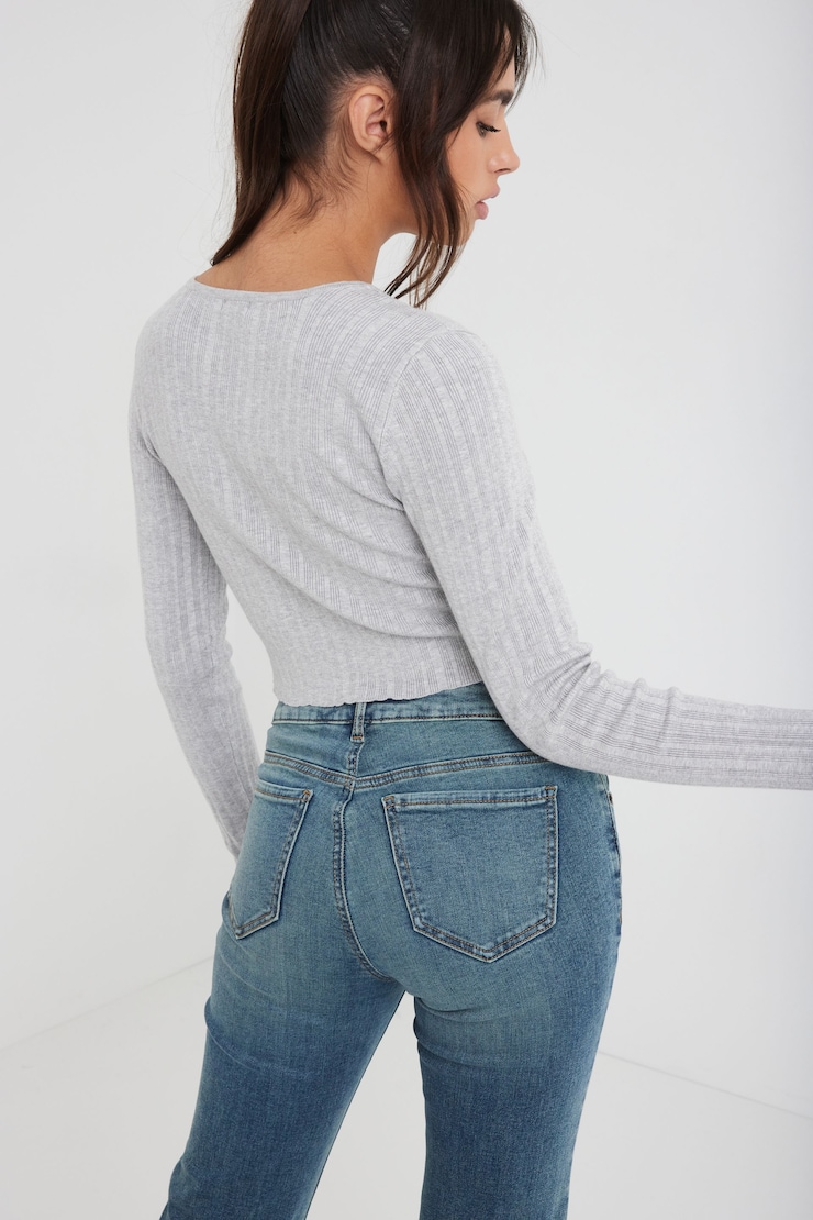 Long Sleeve Cropped Cardigan, Grey , large
