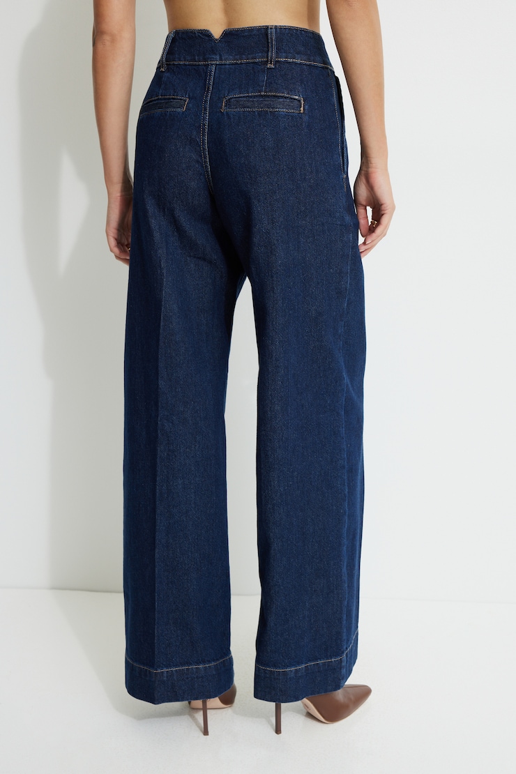 Heidi Pleated Wide Leg Jeans Dark Indigo Blue / Pagosa large