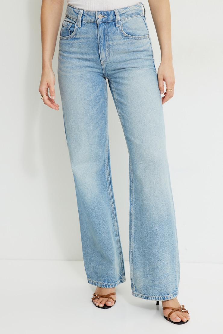 Jean Heidi à taille haute et jambe large Indigo pâle / Bleu épine argentée large