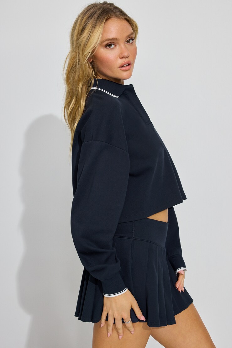 Oversized Cropped Polo Shirt, Mariana Blue, large