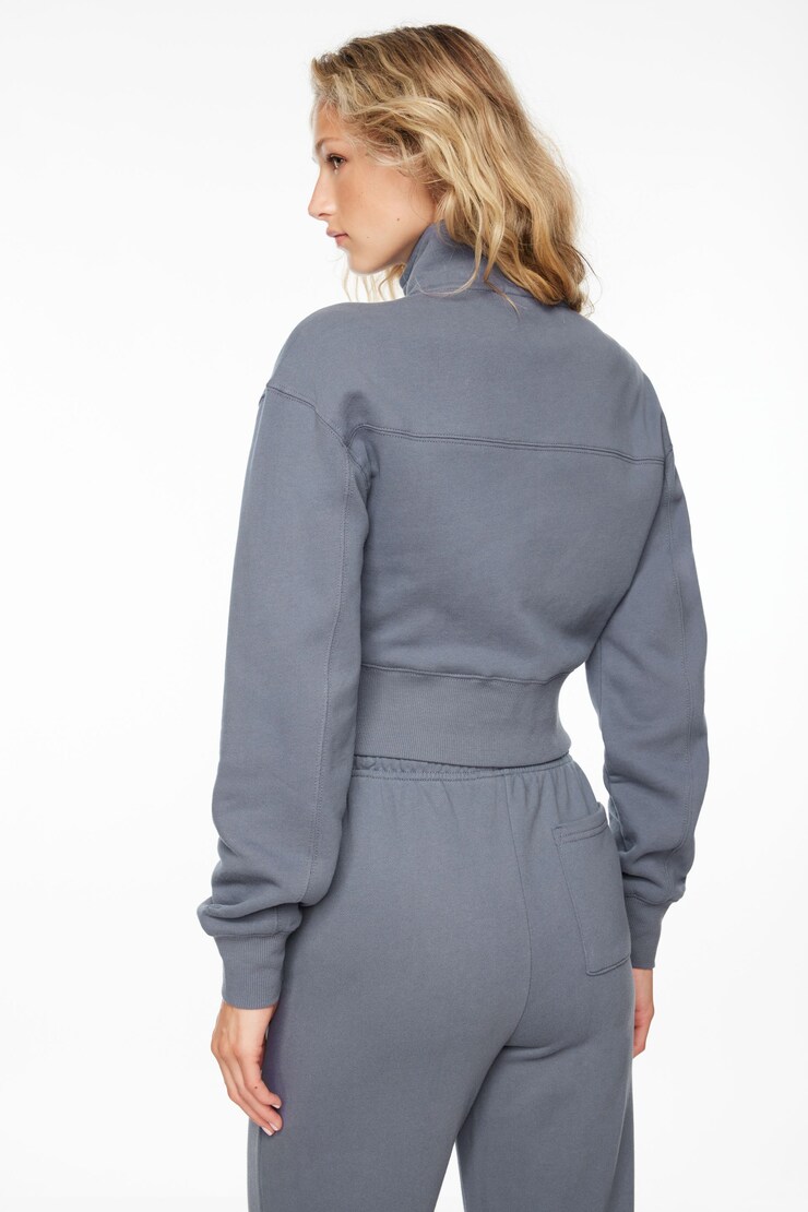 Cropped Zip Up Sweatshirt Blue Grey large