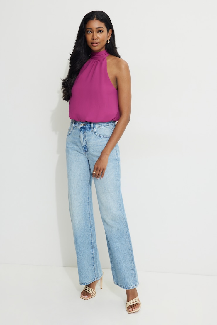 Blouse licou bouffant Rose aster sauvage large