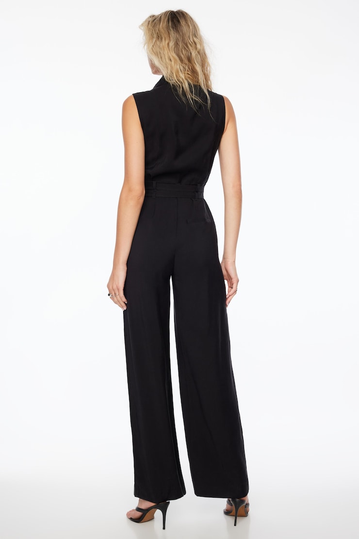 Sleeveless Utility Jumpsuit With Belt Jet Black  large