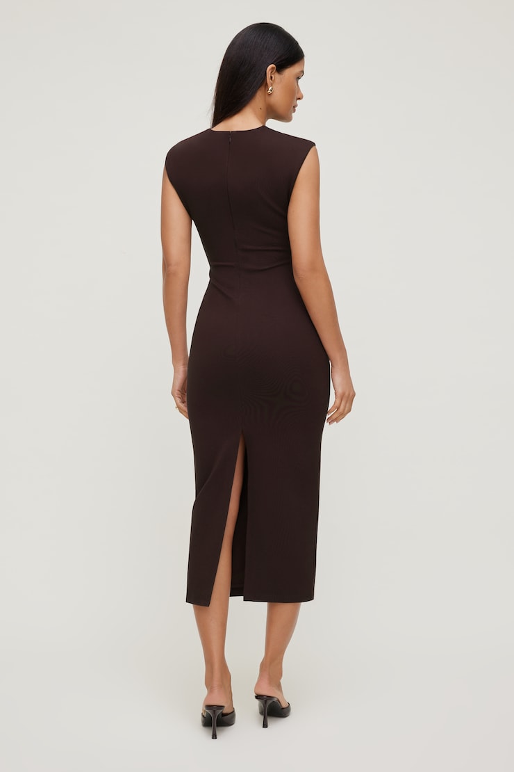 Crewneck Ponte Midi Dress Cherry Lacquer Burgundy large