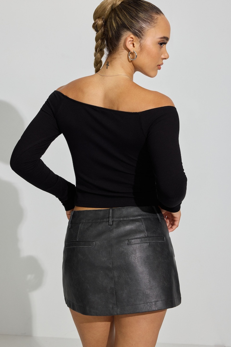 Brynn Faux Leather Micro Skort, Washed Black, large