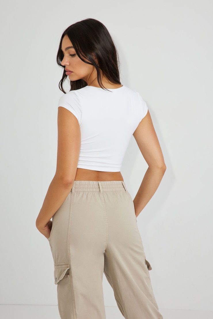 Micro Ruched Tee, Bright White, large