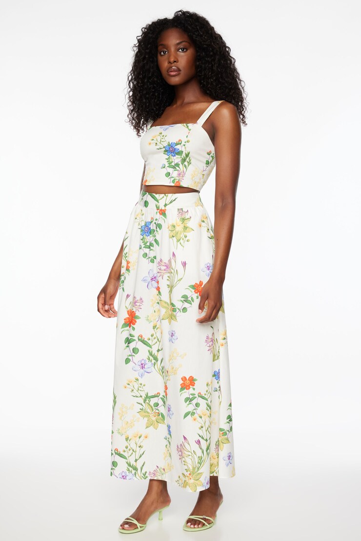 Printed Poplin Maxi Skirt White & Floral  large
